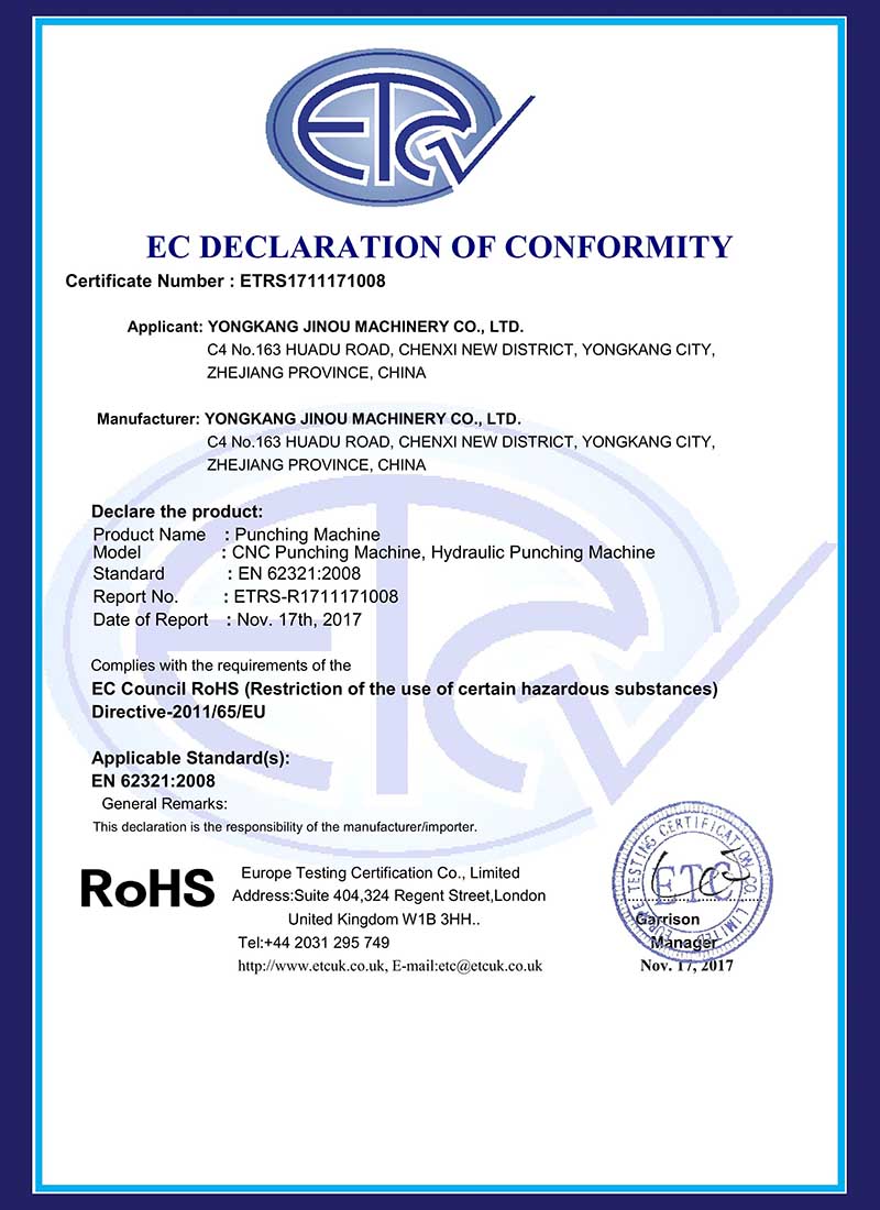 鞍山RoHS Certificate